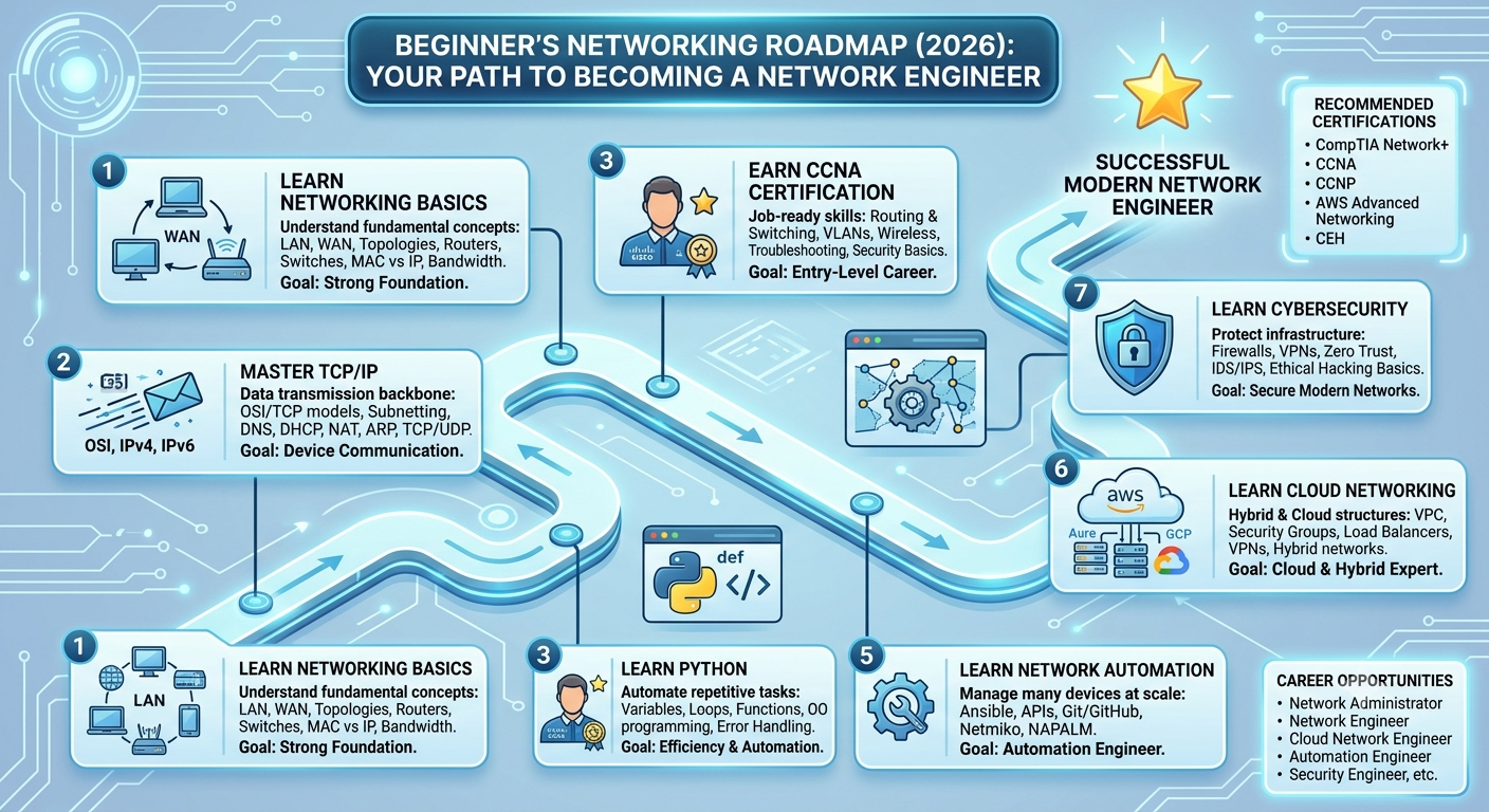 Beginner's Networking Roadmap (2026): A Complete Guide to Becoming a Network Engineer