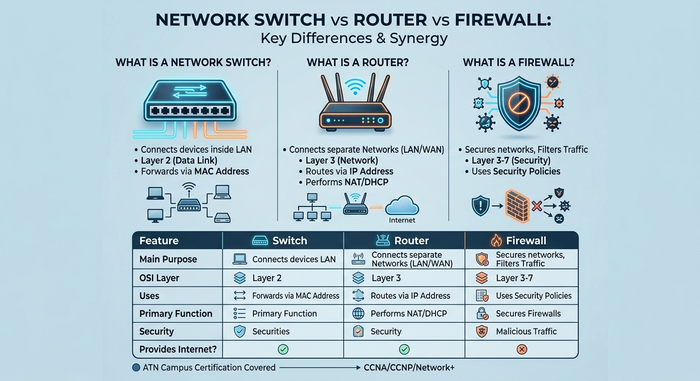 Network Switch vs Router vs Firewall: What's the Difference?