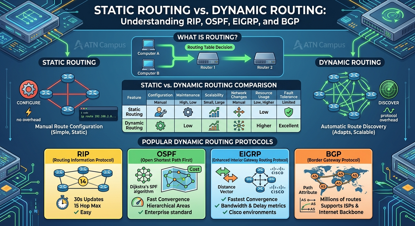 Static Routing vs Dynamic Routing: Understanding RIP, OSPF, EIGRP, and BGP
